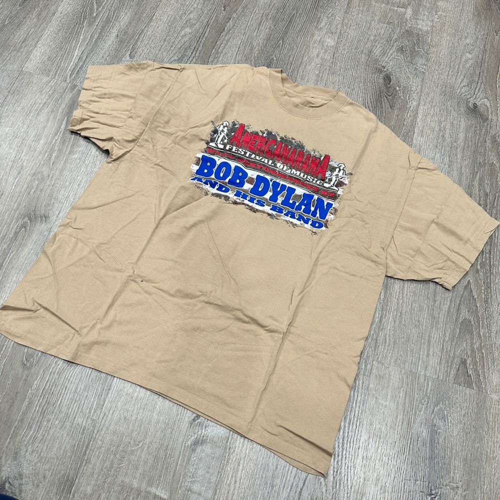 Bob Dylan‎ Americanarama Festival of Music Concert Graphic T-Shirt Tan Mens XL